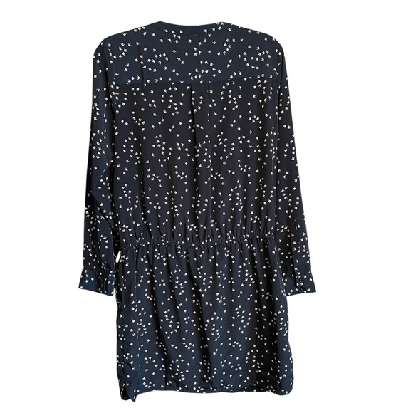 Banana Republic Bird Print Navy Dress-Size 10-Drawstring-Long Sleeves-Pullover - Picture 2 of 11